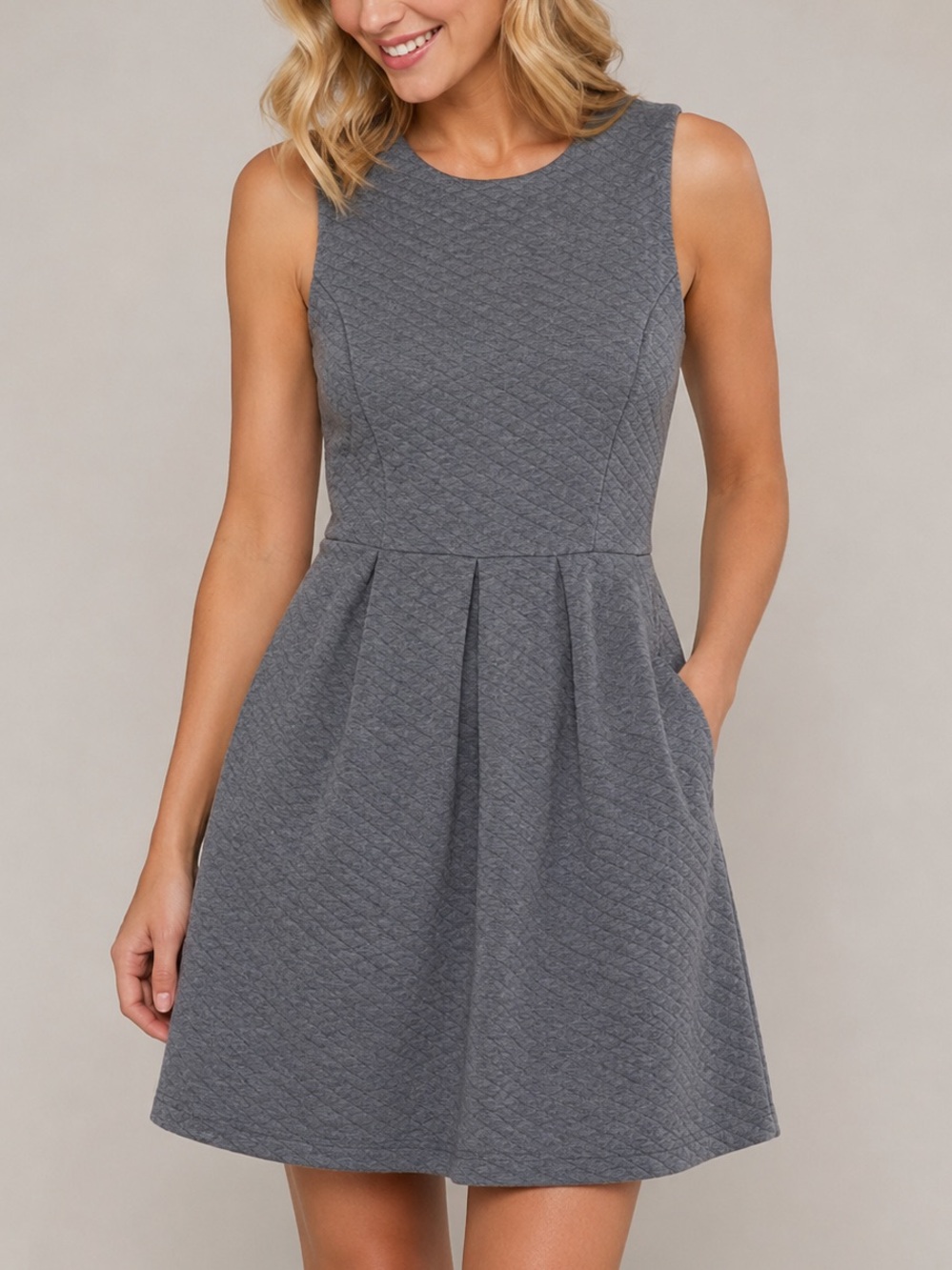 LOFT Ann Taylor Quilted Fit & Flare Sleeveless Mini Dress Grey Size 2